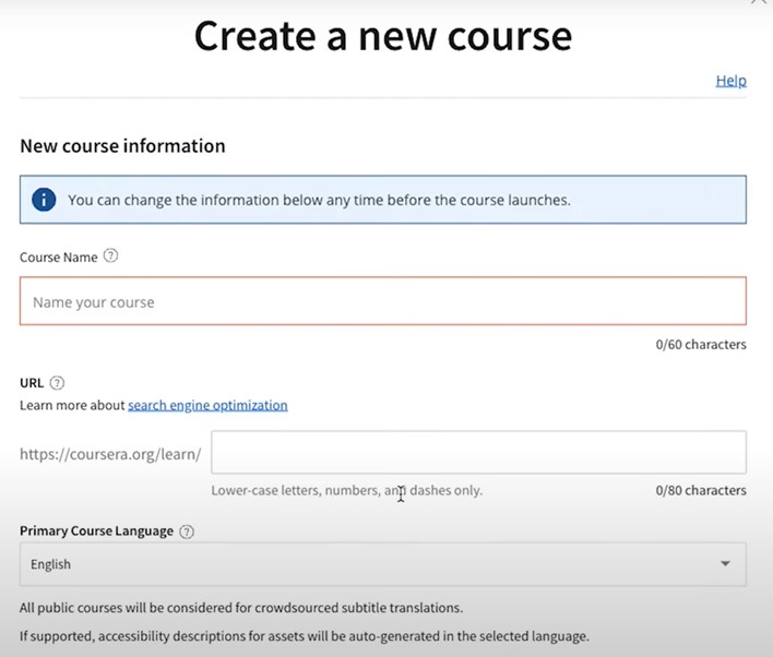 Imagen de creación de un curso