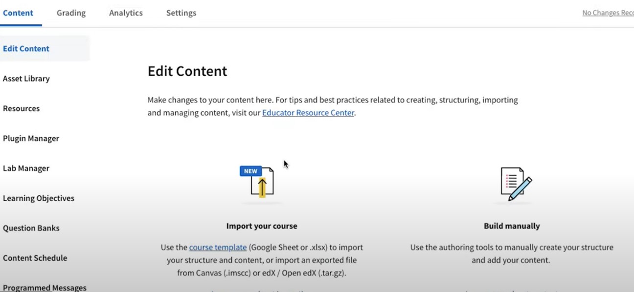 Menú de la herramienta de autor