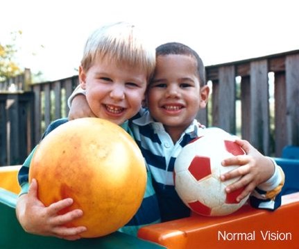 Two boys with balls and the entire image can be seen.