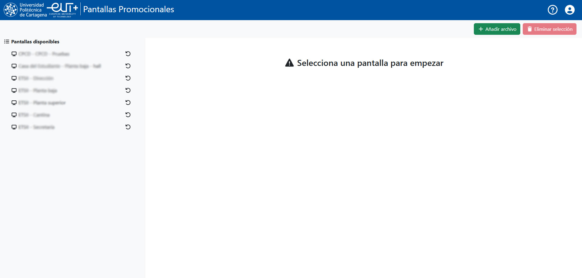 pantalla principal de la aplicación