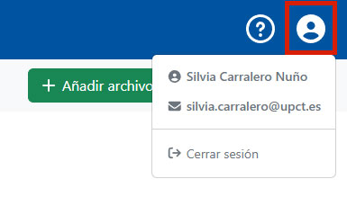 nombre y correo de usuario que se muestra al pulsar el botón de información de usuario