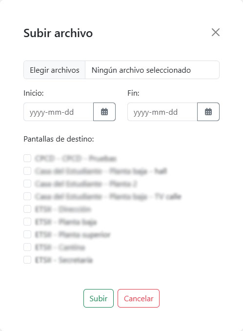 captura de pantalla donde se muestra el formulario de subida de archivos