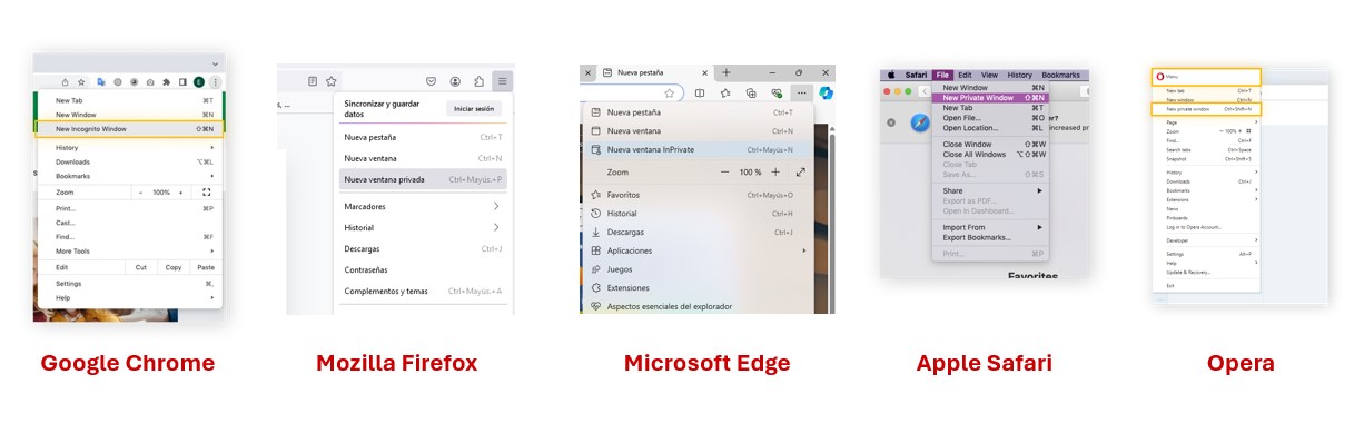 Navegación privada en los diferentes navegadores