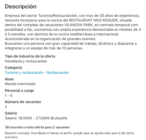 esta imagen amplia la información del puesto de cocinero e indica los requisitos que ha de tener y tareas a realizar.