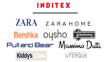 Aparecen las marcas del grupo INDITEX: zara, bershka, oysho, Massimo Dutti, Pull and Bear, Zara Home, Kiddy´s class y uterque.