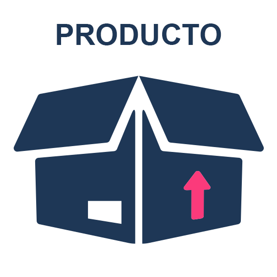 Aparece la palabra producto sobre una caja de embalaje