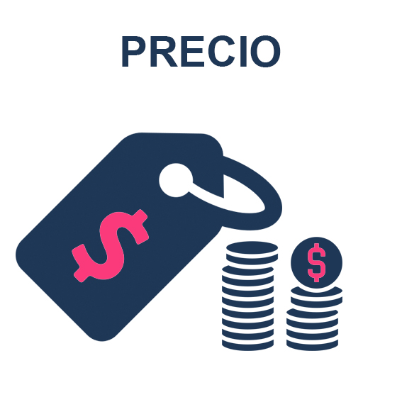Palabra PRECIO y debajo monedas y el símbolo del dolar