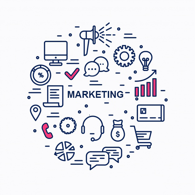 Aparece la palabra MARKETING y varios iconos