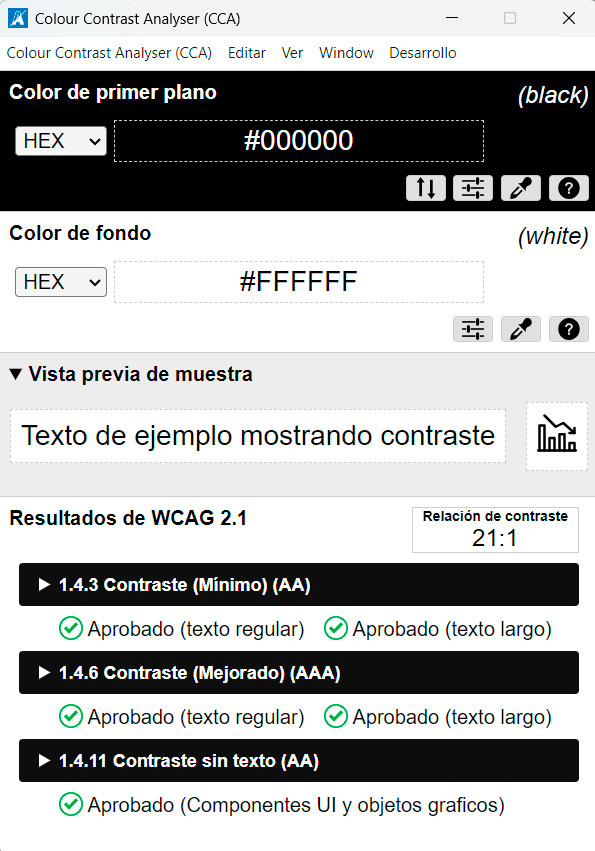 Interfaz colour contrast analyzer