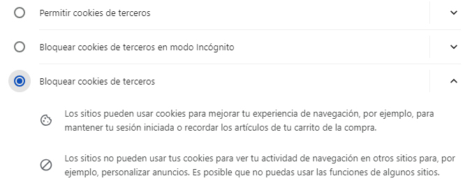 Configuración de cookies de google crome