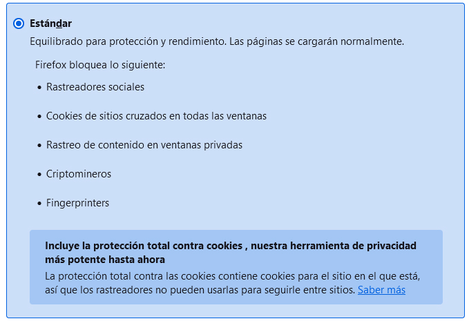 configuración cookies mozilla firefox