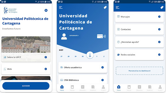 UPCT app screens