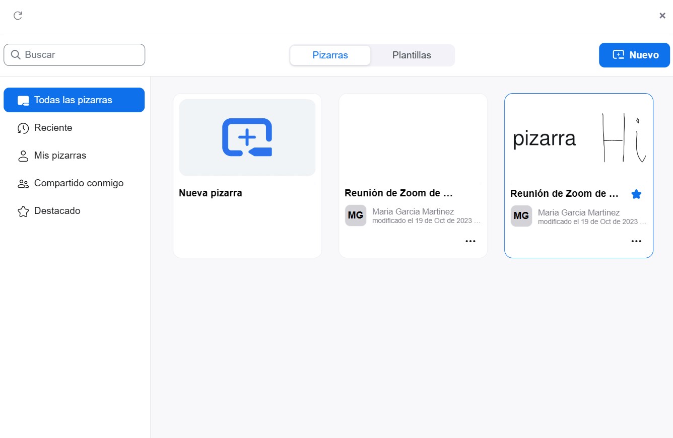 Opciones abrir pizarra